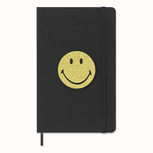 Moleskine - Limitierte Edition, Smiley Liniertes Notizbuch mit Hardcover und Elastikverschluss, Großformat 13 x 21 cm, Farbe Schwarz