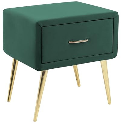 Beliani Nachttisch Samtstoff grün mit Schublade Metallgestell Gold Modern Glam Flayat