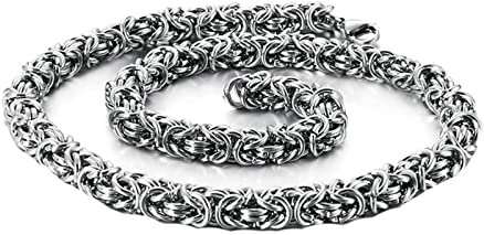 Edelstahl Byzantine Königskette 50 cm, Kette Männer Silber Herren Edelstahlkette Schmuck Breit 8MM Metallkette Vintage