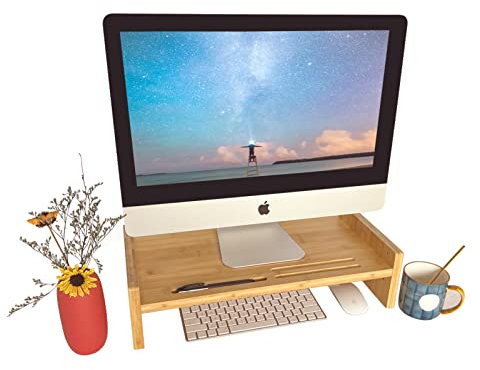 WAOHO Monitorständer aus Bambus Fernseher ,laptop ständer holz ,monitorständer holz, bildschirm erhöhung,Bildschirmständer Bildschirmerhöhung 52x25x13cm