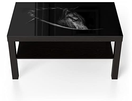DEQORI Glastisch | schwarz groß 90x50 cm | Motiv Schönes Pferd im Profil | ausgefallener Beistelltisch aus Glas | Hochglanz Couchtisch fürs Wohnzimmer | moderner Couch Tisch mit Design