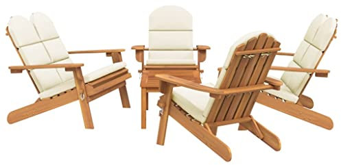 vidaXL Garten Lounge Set 5-TLG., Gartenmöbel Set mit Kissen, Sitzgruppe für Garten Terrasse, Adirondack Stuhl Bank Klappbar, Loungemöbel, Massivholz Akazie