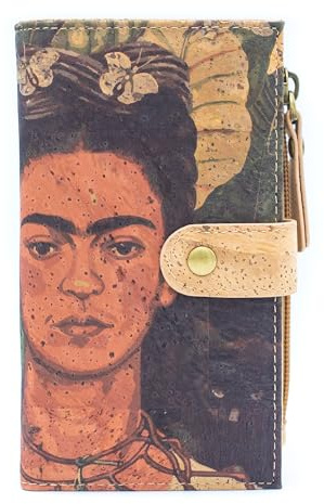 Bunte Welt GELDBÖRSE/Geldbeutel FÜR Damen, Gross VIELE FÄCHER, MIT Reissverschluss, VEGAN, VEGANES Leder, Kork, Frida, Vintage
