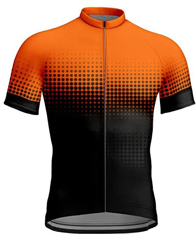 Chickwin Cycling Tops for Men Short Sleeve, Polka Dot Triangle Pattern Summer Men's Cycling Jerseys Mountain Biking Jersey, Mesh Quick Dry Bike Shirt, MTB Road Bicycle T-Shirt Top Orange