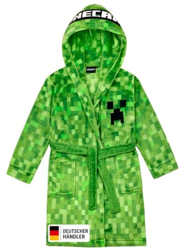 Minecraft Bademantel Kinder Jungen Fleece Morgenmantel mit Kapuze Creeper Design