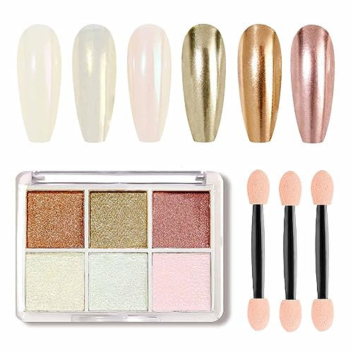 GZMAYUEN Pearl Nail Chrome Powders 6 Colors White Chrome Nail Powder Gold Rosa Mirror Effect Glitter Nail Powder