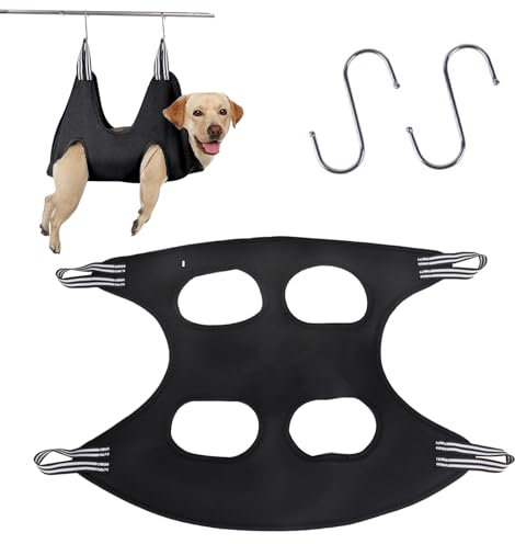 Jenrisben Dog Grooming Hammock Black Dog Grooming Harness Dog Grooming Sling Pet Nail Trimming Harness with 2 Hooks for Small Medium Dogs Cat Nail Cutting Claw Care Ears Care Washing Bathing