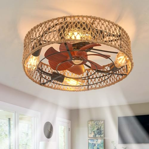 Retrò Ventilatore Da Soffitto Con Luce E Telecomando, Led Reversibile Dimmerabile Lampadario Ventilatore Silenzioso 6 Velocità Dc Luce Con Ventilatore Per Camera Da Letto, Salotto