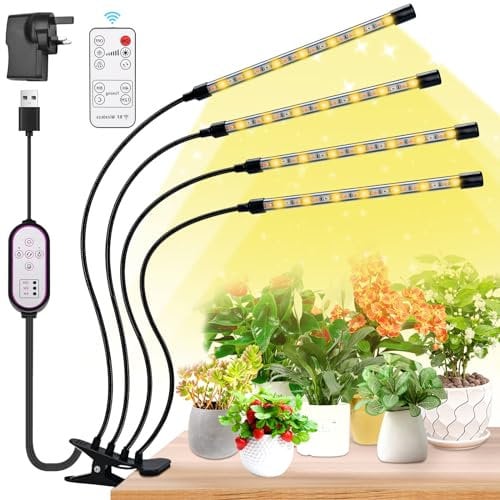 Grow Lights for Indoor Plants Full Spectrum LED Grow Light with Timer 80 LEDs 4 Arm, 6500K/3000K/660nm Grow Lamp for Seedlings and Succulents with Remote Controls, 10 Dimming Level, 360°Adjustable