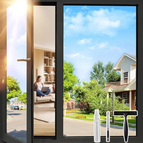Windimiley Lámina protectora solar para ventanas, protección contra el calor, lámina de espejo para ventana, protección visual, autoadhesiva, protección UV, por una cara, opaca, protección térmica