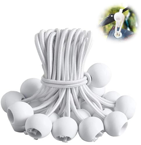 Tarpaulin Bungee Balls, 50 PCS Bungee Cord with Balls, Heavy Duty Bungee Balls for Tarpaulin Tents Canopy Banners Camping Tarps and Household Items 15 x 3.5 cm White