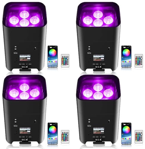 LeLeght 4PCS 6x18W LED Par Can Rechargeable 9600 mAh Battery Powered Uplights RGBWA+UV Remote/APP/DMX512 Control Stage Lights Uplighting Indoor for Wedding DJ Church Chrismas Dance