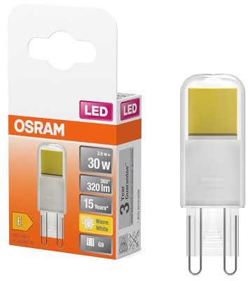Osram LED PIN LED-Lampe aus klarfarbenem Glas, mit 2.6 W für 320 lm, warmweißes Licht mit 2700 K, multicolor, Retrofit-Stecksockel G9, CRI 80, EEK E, 17 mm Durchmesser.