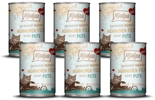 MjAMjAM - Premium Nassfutter für Katzen - Duett - Hühnchen-Filet küsst Pute, 6er Pack (6x390g), getreidefrei