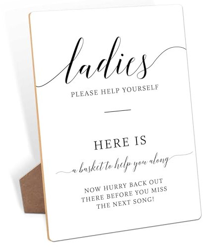 Ladies Wedding Bathroom Basket Sign, Wedding Signs for Ceremony and Reception, 8x11 Inch Modern Table Decoration Signs with Stand, TableTop Sign for Baby Shower & Bridal Shower, Event Party-12