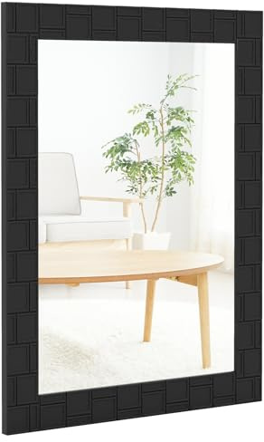 GOPLUS Wandspiegel mit Holzrahmen, 80x60 cm dekorativer Hängespiegel mit Metallhaken & Rückwand, Hoch-/Querformat, rechteckiger Badspiegel, Kosmetikspiegel für Wohnzimmer, Bad & Flur, Schwarz