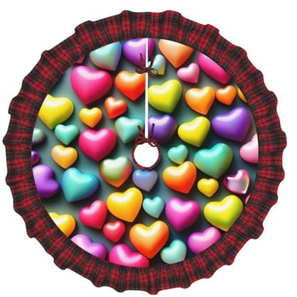 Bunte Regenbogen-Herz-Druck, Weihnachtsbaum-Rock-Matte für Party, Urlaub, Weihnachtsdekoration