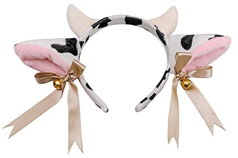 SkyPOOU Cow Girls Cosplay für Kopfschmuck, großes Paar Ohren für Stirnband, Kopfbedeckung, Hörner, Anime, Cosplay, Schwarz + Weiß