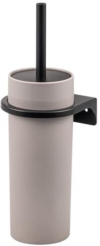 bremermann runde WC-Garnitur Savona mit gummierter Softtouch-Oberfläche inkl. Wandhalterung zum Kleben oder Bohren & 1 Ersatzbürstenkopf - für Badezimmer und Gäste-WC aus Kunststoff (Taupe)