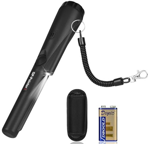 Flintronic Metal Detector, Impermeabile IP66, Detector Portatile a Scansione a 360°, con Luce LED e Batteria 9V, Indicatore LED Integrato e Luce di Allarme, per Caccia di Oro Tesoro -Nero