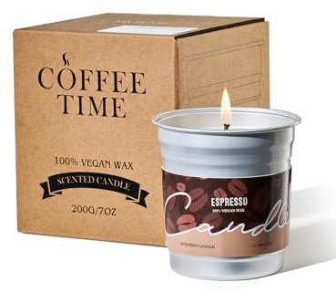 M&SENSE Kaffee Duftkerzen im Glas, Espresso Duftkern 200g, Brenndauer bis 48 Std. Vegan Natürliche Sojakerze, Duftkerze mit Kaffee für Kaffeeliebhaber, Männer, Frauen