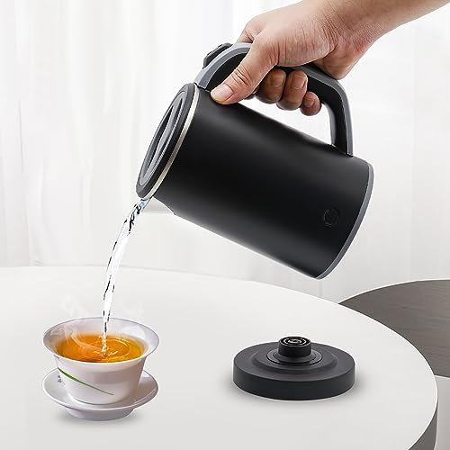 MEHOOSPVN 600W Wasserkocher Klein 800ML Reisewasserkocher, 5 Minuten schnelles Kochen Tragbarer Mini Camping Wasserkocher, Leise Reise Teekanne aus Edelstahl Geschäftsreisen, Camping Wohnwagen Schwarz