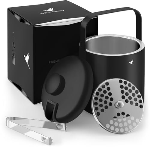 Beyond Bac à glaçons avec couvercle et pince 100 % sans BPA en acier inoxydable – Refroidisseur à glaçons à double paroi 1,3 l I Seau à glace pour le stockage des glaçons (noir)