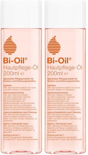 Bi-Oil Hautpflege-Öl | Bei Dehnungsstreifen & Narben | 2 x 200 ml | Mit PurCellin Oil | Zieht schnell ein | Für reife & ungleichmäßige Haut | Mit Vitamin A