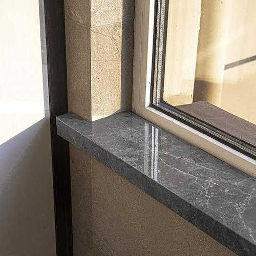 Valdoza Feuchtigkeitsbeständige Fensterbank-Abdeckung, Fensterbank-Ersatzplatte mit Marmorstruktur, Acrylplatte, für die Umgestaltung der Inneneinrichtung(Gray,100x15cm (39.4x5.9))