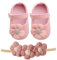 Scarpe Neonata 0-18 Mesi Set 2 Pezzi Fascia Capelli Neonata Regalo Battesimo Bimba Scarpe Anti Scivolo Fiore Suola Morbida Neonato Accessori,Neonata Scarpe + Fascia, Bambino Fiore Scarpe Anti Scivolo