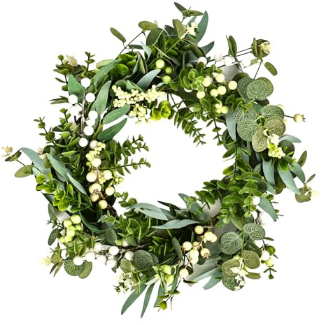 Rzspher Eukalyptus Kranz, 46 cm/18 Zoll türkranz frühling, Grün Türkranz, Eukalyptus Deko, für Wände Fenster Veranda Bauernhaus Terrasse Partydekoration