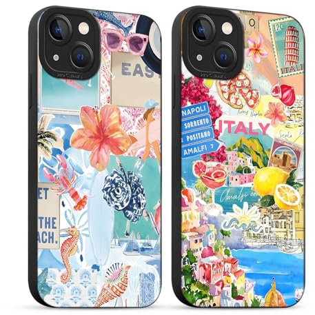 Krdvekm 2 Stück für iPhone 13 Hülle 6,1'' Summer Collage Handyhülle Aesthetic Blumen Motiv Muster Design, Weiche Bunt Silikon TPU Bumper Ultra Dünn Kameraschutz Schutzhülle Mädchen Case