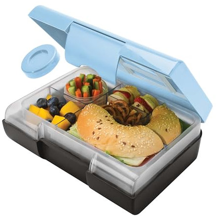 Smash Kids Bento Bite Lunch Box – Digger| 6 Compartment Bento-Style Lunch Box with Ice Brick & Leak-Proof Snack Pot | Removable Tray & Durable Outer Case, Blue