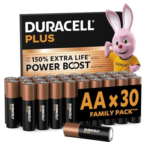 DURACELL Plus Piles AA (Lot de 30) – Piles Alcalines 1,5 V–Durent Jusqu’à 150% Plus Longtemps grâce aux Actifs Power Boost–Fiable pour Vos Appareils du Quotidien–Emballage 0% Plastique –LR6 MN1500