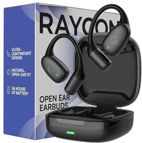 Raycon Essential Open Earbuds – True Wireless Open Ear Bluetooth 6.0 Headphones, Ultra-Lightweight, Comfort Hook Design, IPX5 Water Resistant, 36 Hours of Battery Life (Black)