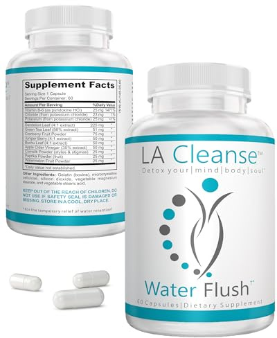 Water Flush - Natural Water Away Pills for Swollen Legs & Feet - Water Retention Pills for Swelling & Bloat Relief with Potassium, B-6, Dandelion & Green Tea - 60 Count