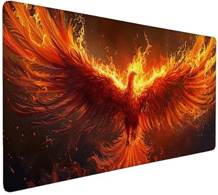 Mauspad XXL 800 x 400 mm Gaming Mousepad mit Vernähte Kanten - Rutschfest Mouse Pad - für PC mit Glatter Oberfläche Mauspad, Mousepad Feuer Phoenix, Maus Pad für alle Maustypen, Zubehör für Büro X-646