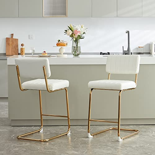 Farini 27 inch Modern Counter Height Bar Stools Set of 2,Barstools,Backrest Solid Metal Base, Chairs for Kitchen