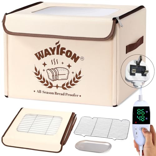 Faltbare Brotgärbox 20.0-55.0 °C Temperaturkontrolle & 99H Timer, Teiggärter Box für Sauerteig, Brotbacken, Pizza, Joghurt, Kombucha 6-lagiger Stoff, Beige