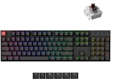 Keychron Tastiera meccanica wireless QMK K10, layout full-size, Bluetooth/cablata, hot-swap con switch Keychron Super Brown, retroilluminazione RGB, tasti in PBT per Mac/Windows versione 2