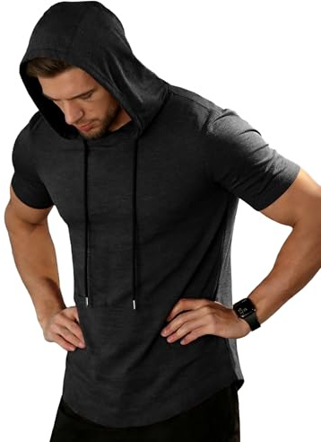 ZITY Tshirt mit Kapuze Herren Shirt Kurz Leichtes Sommer Gym Trainingsshirt mit Känguru-Tasche für Laufen,Boxen und Wandern M-3XL
