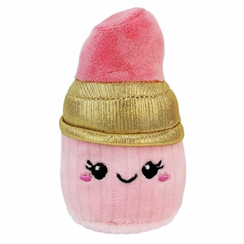BEMIRO Lippenstift Plüsch, Rosa und Lila, Kawaii Cartoon-Stil, Gesticktes Gesicht, ca. 11 cm, Kuschelig Weiches Plüschmaterial (Rosa)