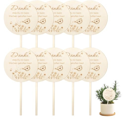 10 Stücke Holz Blumenstecker Danke Dass Du Mir Beim Wachsen Geholfen Hast,Holzkarte Holzstecker Blumentopf Holzschild für Abschiedsgeschenk Erzieherin Abschiedsgeschenk Kindergarten