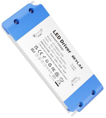 REYLAX Trasformatore 220V 24V 30W 1.25A, Ultra Sottile Alimentatore LED di Tensione Costante, Interruttore Adattatore per Bassa Tensione G4, GU5.3, MR11, MR16, Non Dimmerabile
