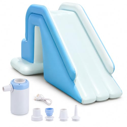 Tobogán Inflable PVC para Piscina con Bomba Eléctrica | Kit Completo: PVC anti-pinchazos. Incluye bomba eléctrica para inflado rápido. Base acolchada y fácil de guardar.
