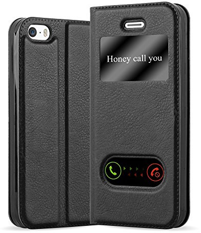 Cadorabo Custodia Libro per Apple iPhone 5 / iPhone 5S / iPhone SE in NERO COMETA - con Funzione Stand e Chiusura Magnetica - Portafoglio Cover Case Wallet Book Etui Protezione