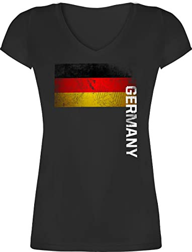 T-Shirt Damen V Ausschnitt - Fußball EM WM - Deutschland Flagge Adler Germany - XXL - Schwarz - Deutschland. Tshirt fußball-Fanartikel Europameisterschaft German Frauen Shirt Deutschland-t-Shirt