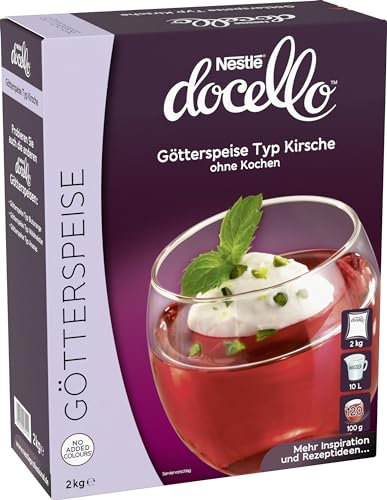 NESTLÉ docello Götterspeise Typ Kirsche, ohne Kochen, Dessertpulver für Wackelpudding mit Kirschgeschmack, 1er Pack (1 x 2kg Faltschachtel)