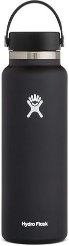 HYDRO FLASK - Trinkflasche 1180ml (40oz) - Isolierte Wasserflasche aus Edelstahl - Sportflasche mit auslaufsicherem Flex Cap-Deckel & Gurt - Thermoflasche Spülmaschinenfest - Größe Öffnung - Black