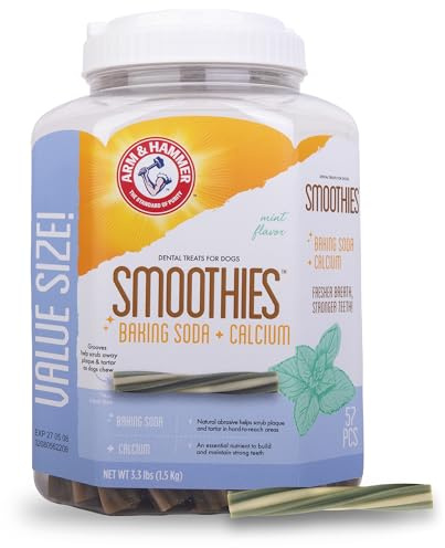 Arm & Hammer for Pets Smoothies Dental Treats for Dogs with Baking Soda and Calcium, Treat Chews Help Fight Bad Breath, Plaque & Tartar without Brushing, Mint, 57 Pcs (Packaging may vary)